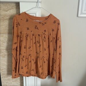 Sonoma Orange Smocked Long Sleeve Blouse